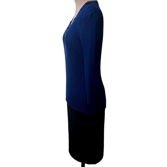 August Silk Blue V-Neck Knit Sweater with Black Diamond Detail - Picture 5 of 10